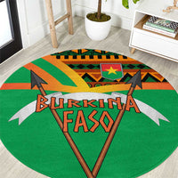 Burkina Faso Round Carpet with Green Tribal Pattern Design and National Flag Motif - Wonder Print Shop