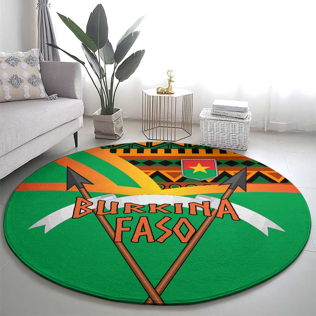 Burkina Faso Round Carpet with Green Tribal Pattern Design and National Flag Motif - Wonder Print Shop