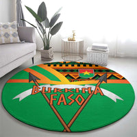 Burkina Faso Round Carpet with Green Tribal Pattern Design and National Flag Motif - Wonder Print Shop