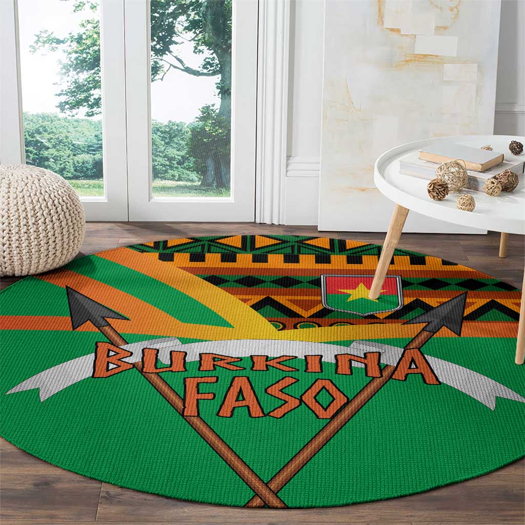 Burkina Faso Round Carpet with Green Tribal Pattern Design and National Flag Motif - Wonder Print Shop