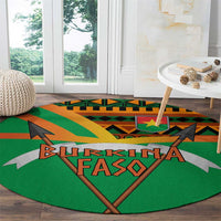 Burkina Faso Round Carpet with Green Tribal Pattern Design and National Flag Motif - Wonder Print Shop