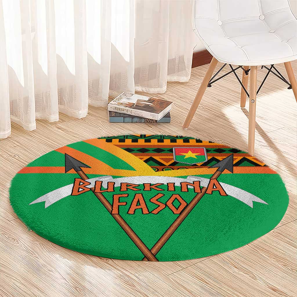 Burkina Faso Round Carpet with Green Tribal Pattern Design and National Flag Motif - Wonder Print Shop