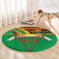 Burkina Faso Round Carpet with Green Tribal Pattern Design and National Flag Motif - Wonder Print Shop