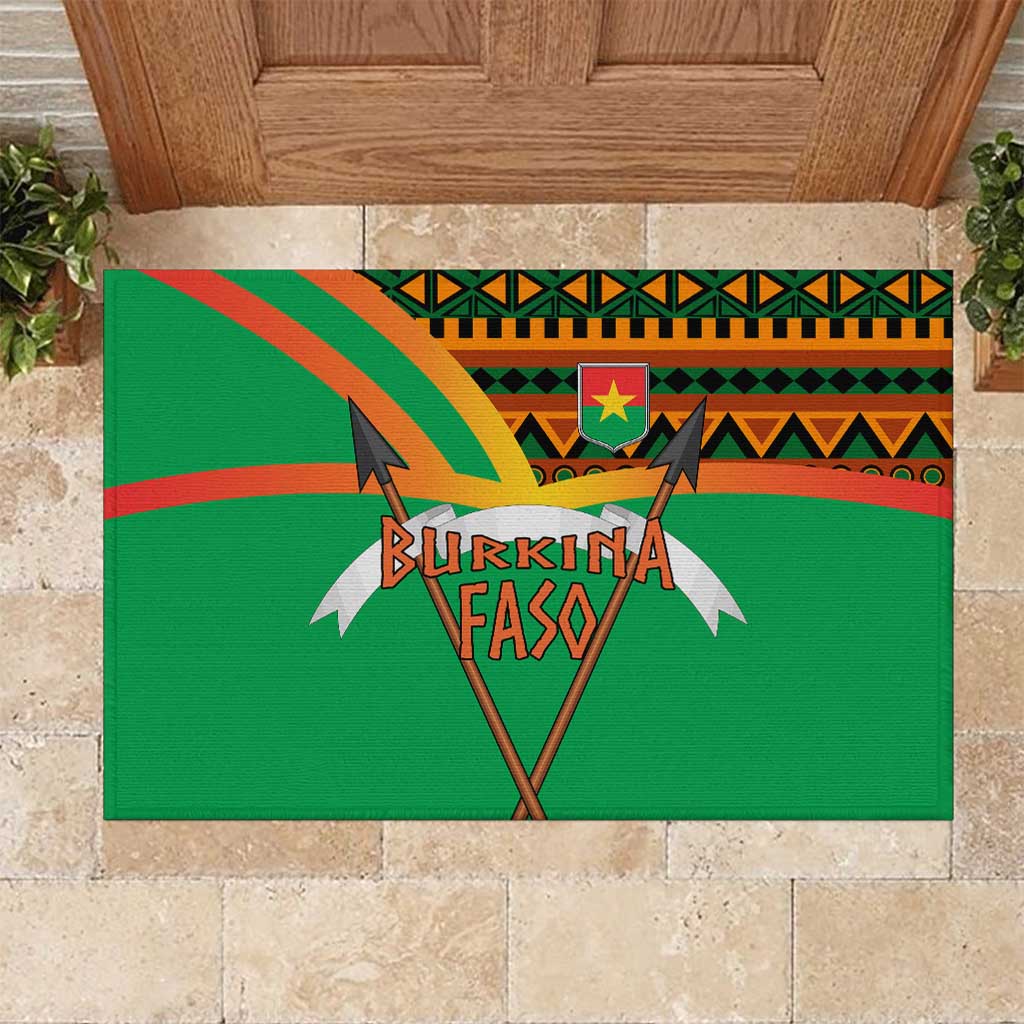 Burkina Faso Rubber Doormat with Green Tribal Pattern Design and National Flag Motif - Wonder Print Shop