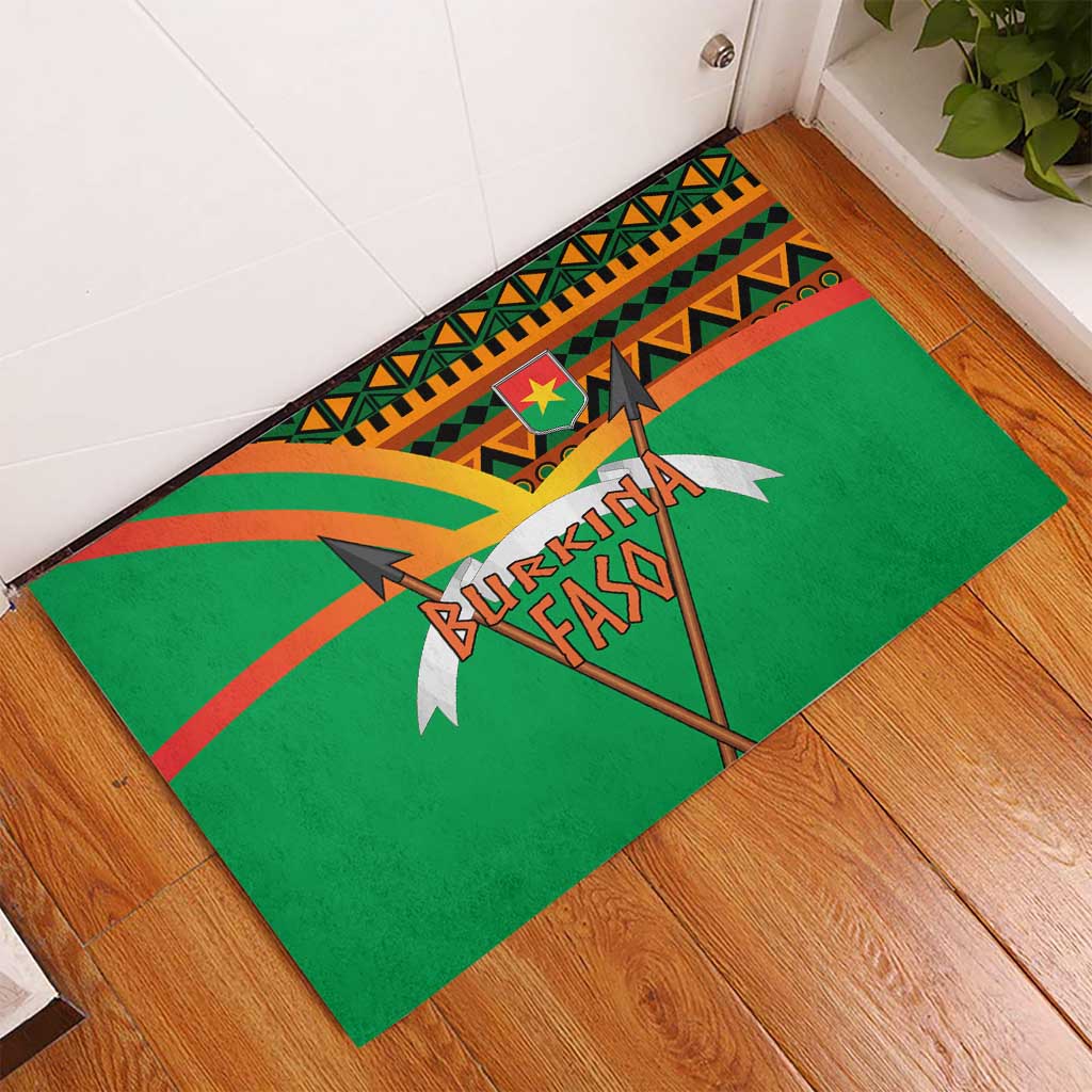 Burkina Faso Rubber Doormat with Green Tribal Pattern Design and National Flag Motif - Wonder Print Shop