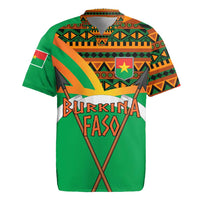Burkina Faso Rugby Jersey with Green Tribal Pattern Design and National Flag Motif - Wonder Print Shop