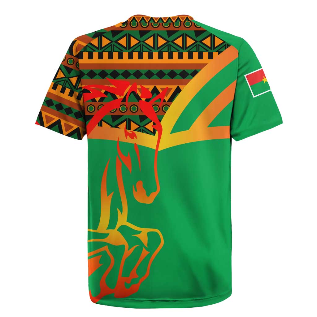 Burkina Faso Rugby Jersey with Green Tribal Pattern Design and National Flag Motif - Wonder Print Shop