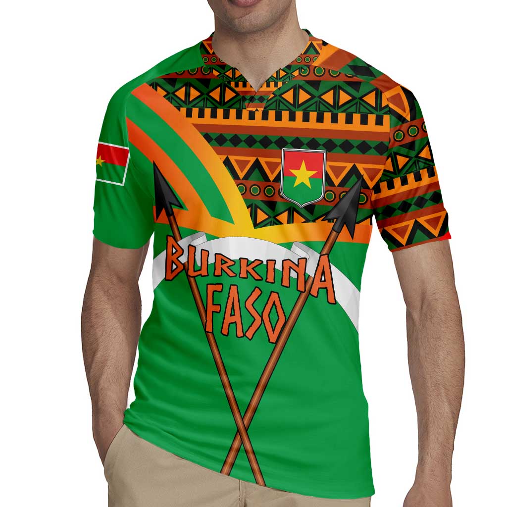 Burkina Faso Rugby Jersey with Green Tribal Pattern Design and National Flag Motif - Wonder Print Shop