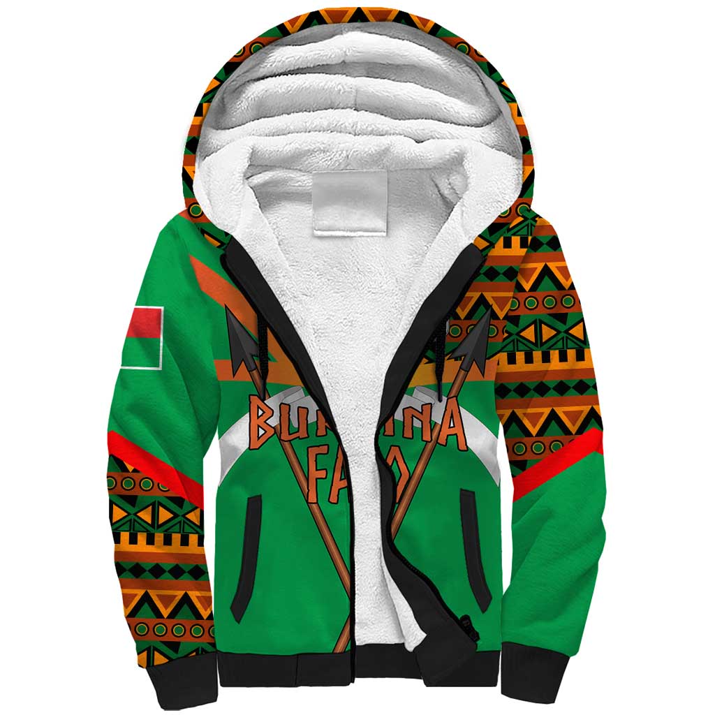 Burkina Faso Sherpa Hoodie with Green Tribal Pattern Design and National Flag Motif - Wonder Print Shop