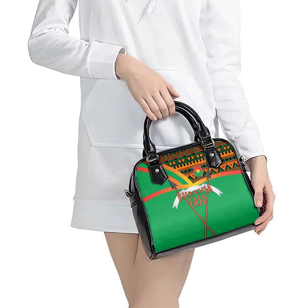 Burkina Faso Shoulder Handbag with Green Tribal Pattern Design and National Flag Motif - Wonder Print Shop