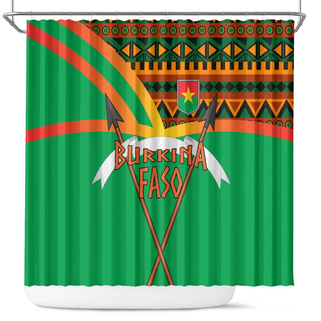 Burkina Faso Shower Curtain with Green Tribal Pattern Design and National Flag Motif - Wonder Print Shop