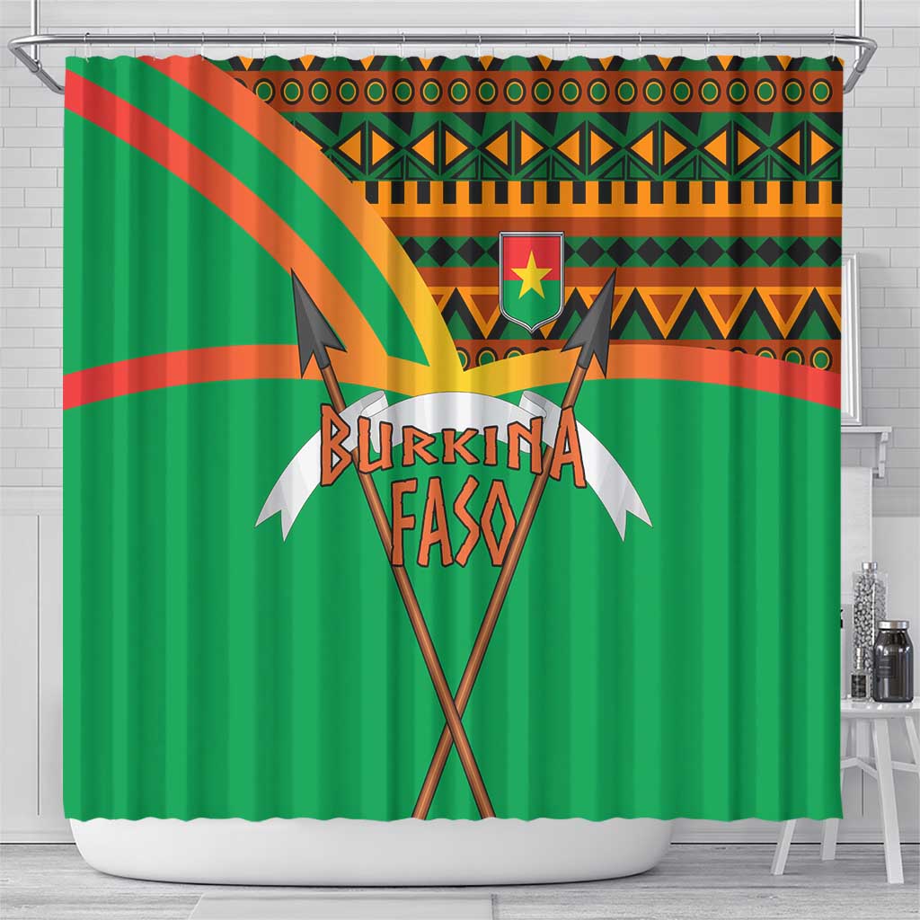 Burkina Faso Shower Curtain with Green Tribal Pattern Design and National Flag Motif - Wonder Print Shop