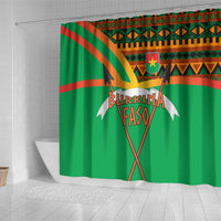 Burkina Faso Shower Curtain with Green Tribal Pattern Design and National Flag Motif - Wonder Print Shop