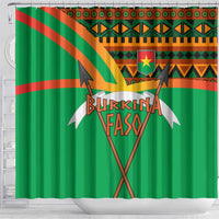 Burkina Faso Shower Curtain with Green Tribal Pattern Design and National Flag Motif - Wonder Print Shop
