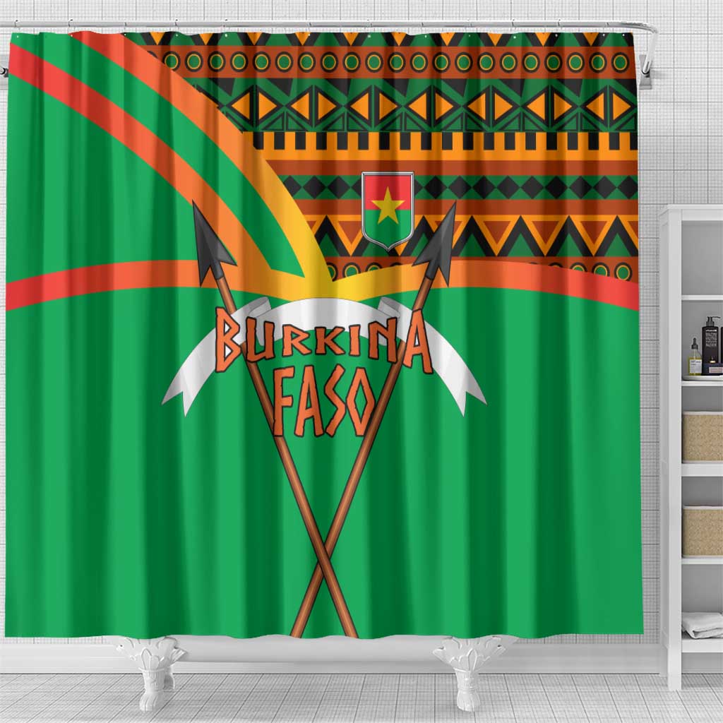 Burkina Faso Shower Curtain with Green Tribal Pattern Design and National Flag Motif - Wonder Print Shop