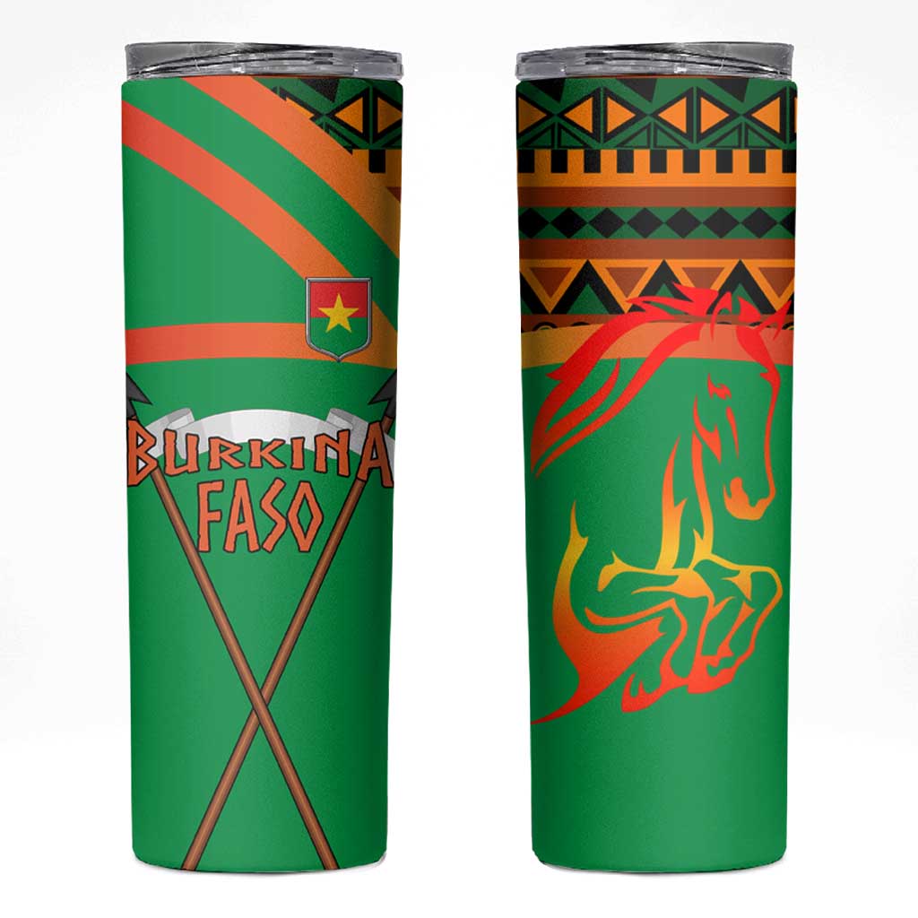 Burkina Faso Skinny Tumbler with Green Tribal Pattern Design and National Flag Motif - Wonder Print Shop