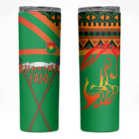 Burkina Faso Skinny Tumbler with Green Tribal Pattern Design and National Flag Motif - Wonder Print Shop