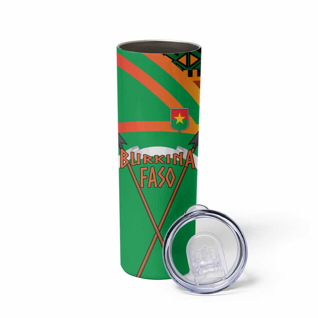Burkina Faso Skinny Tumbler with Green Tribal Pattern Design and National Flag Motif - Wonder Print Shop