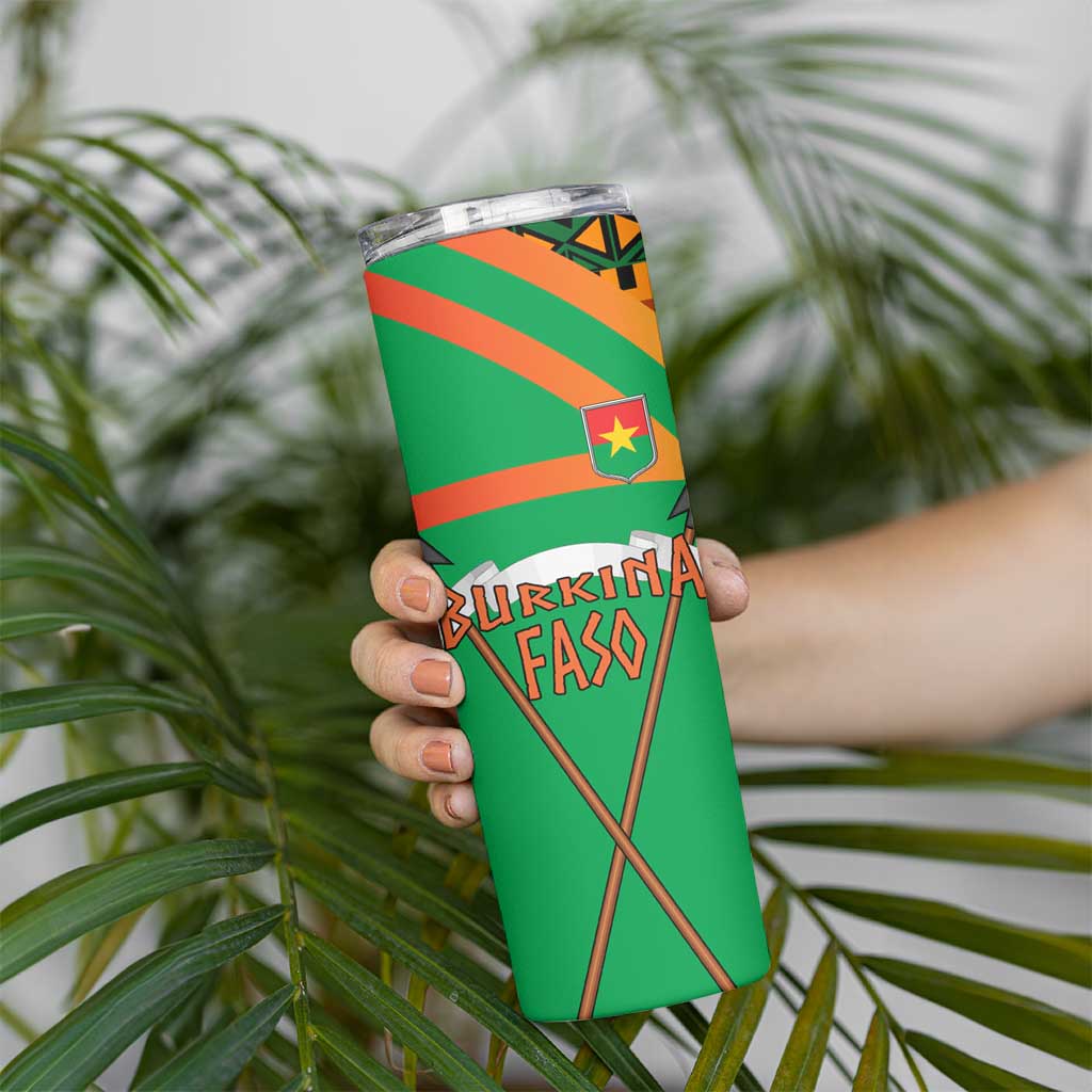 Burkina Faso Skinny Tumbler with Green Tribal Pattern Design and National Flag Motif - Wonder Print Shop