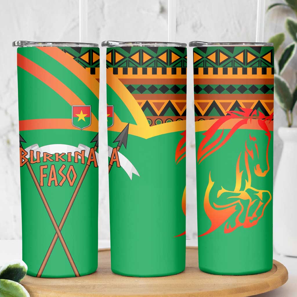 Burkina Faso Skinny Tumbler with Green Tribal Pattern Design and National Flag Motif - Wonder Print Shop