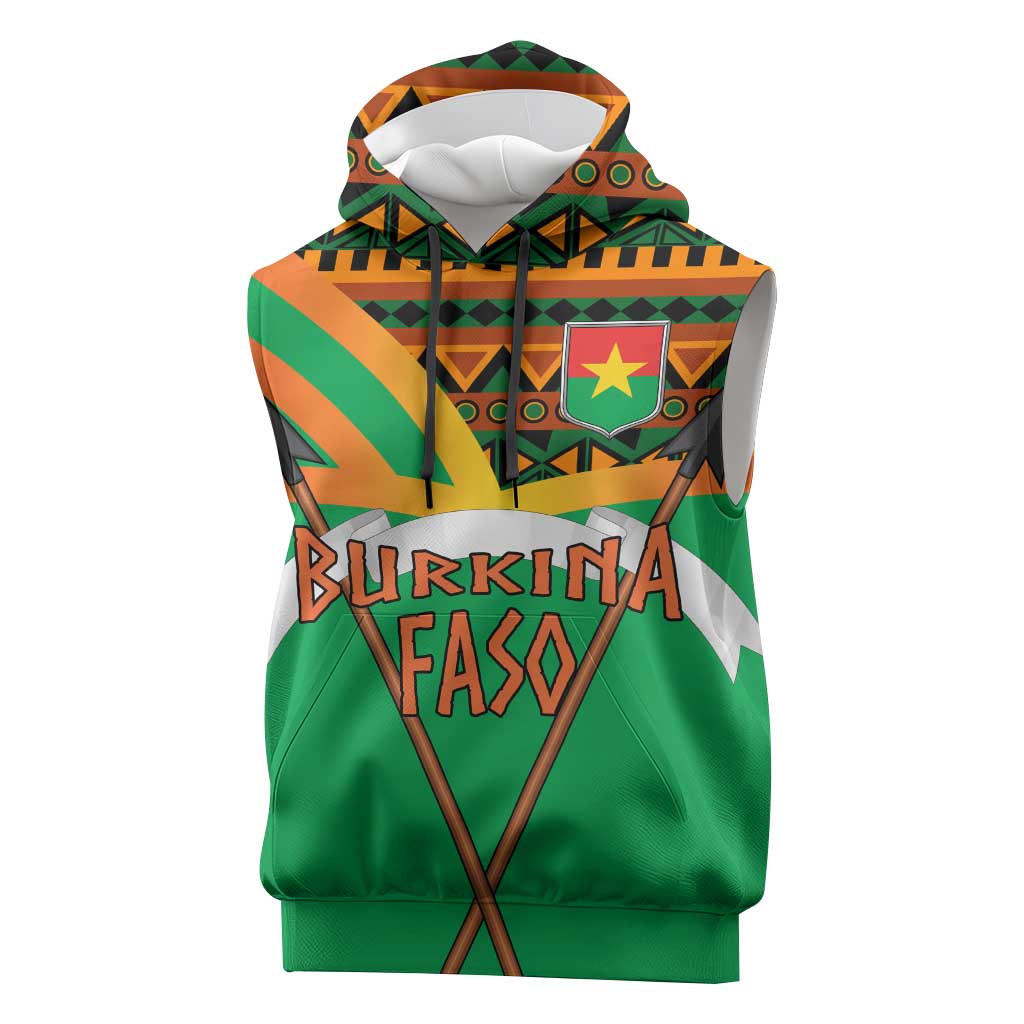 Burkina Faso Sleeveless Hoodie with Green Tribal Pattern Design and National Flag Motif - Wonder Print Shop