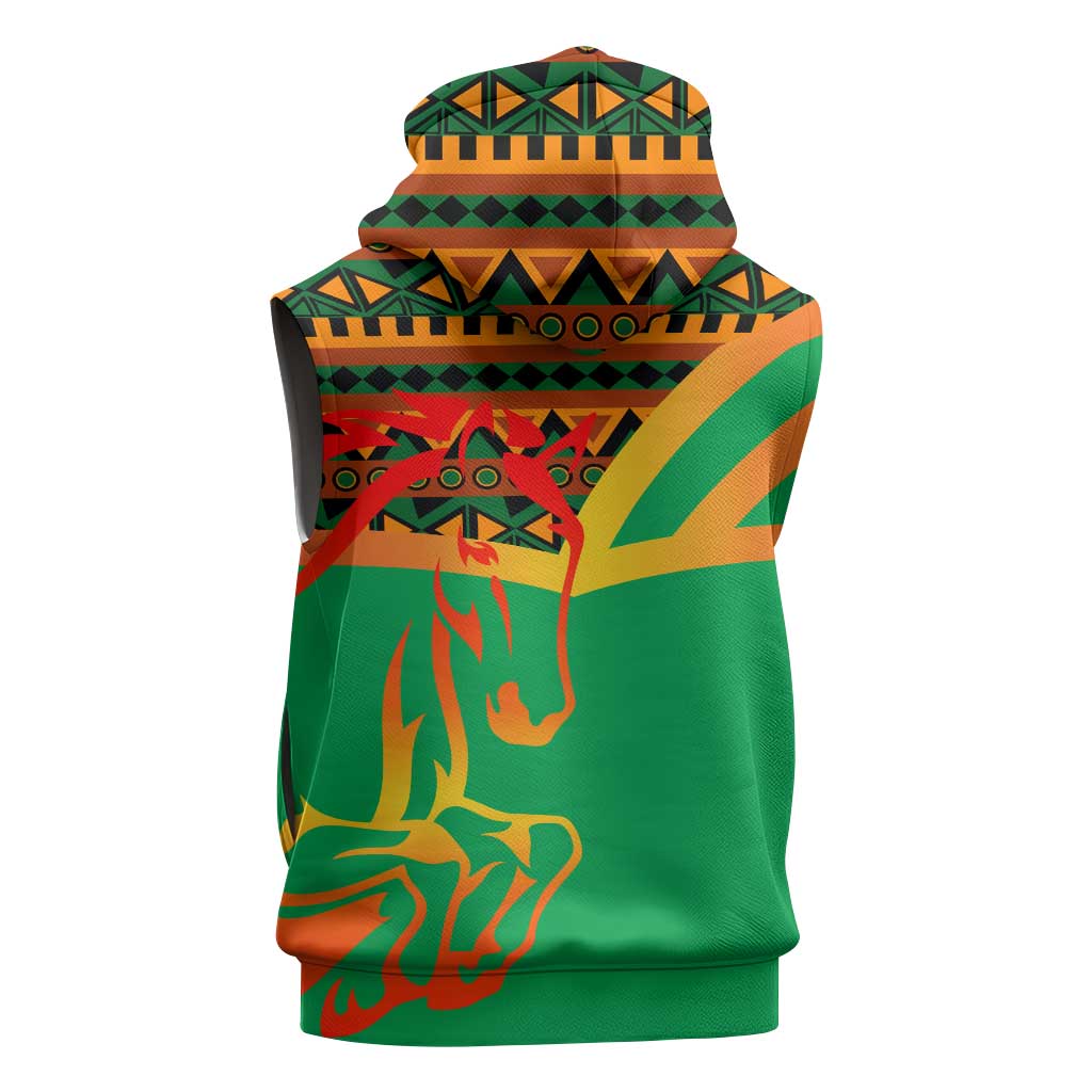 Burkina Faso Sleeveless Hoodie with Green Tribal Pattern Design and National Flag Motif - Wonder Print Shop