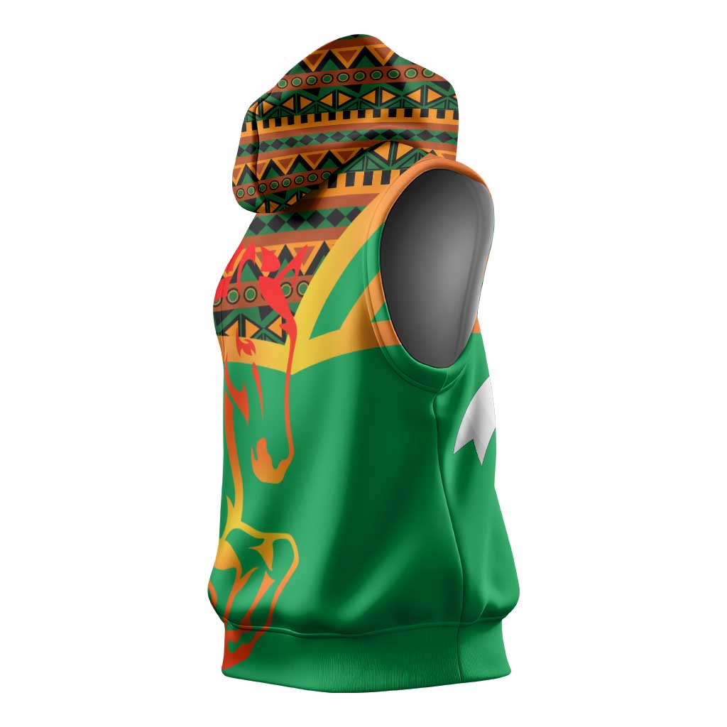 Burkina Faso Sleeveless Hoodie with Green Tribal Pattern Design and National Flag Motif - Wonder Print Shop