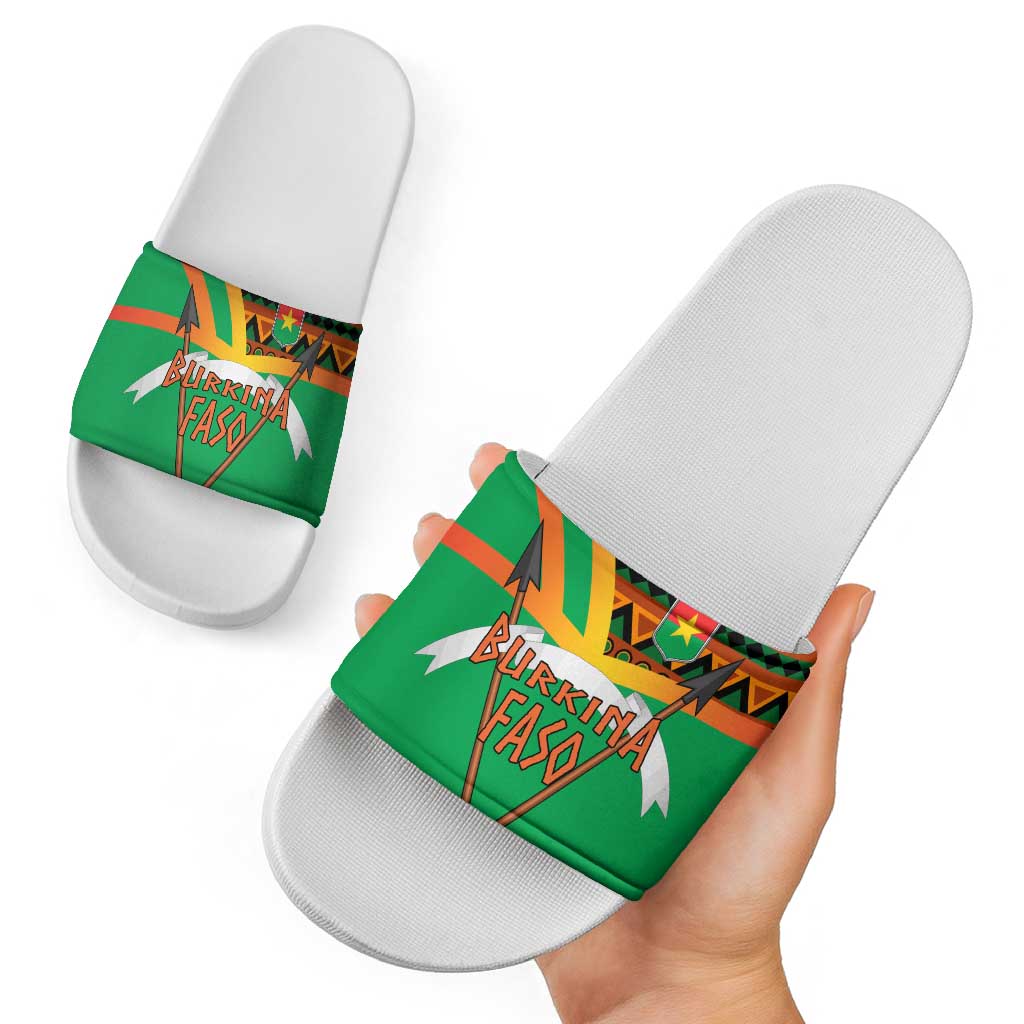 Burkina Faso Slide Sandals with Green Tribal Pattern Design and National Flag Motif - Wonder Print Shop