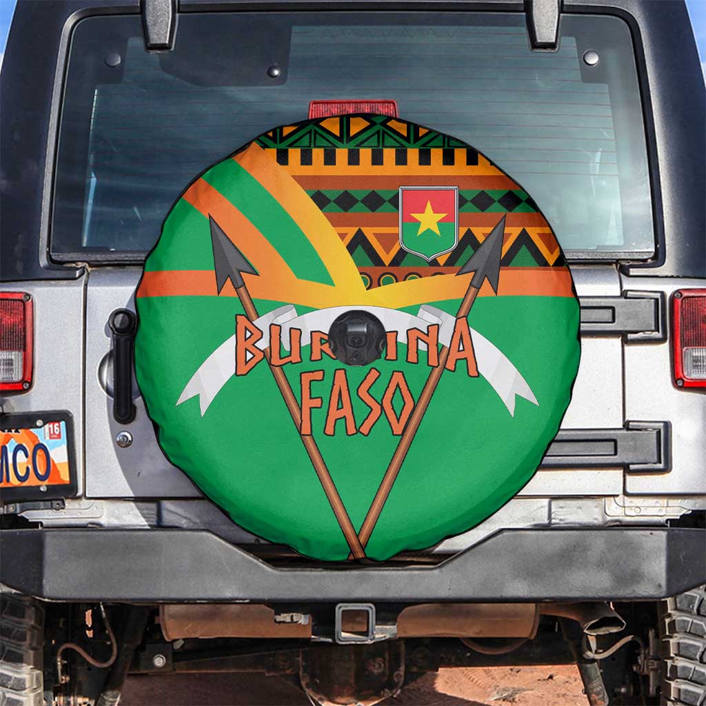 Burkina Faso Spare Tire Cover with Green Tribal Pattern Design and National Flag Motif - Wonder Print Shop