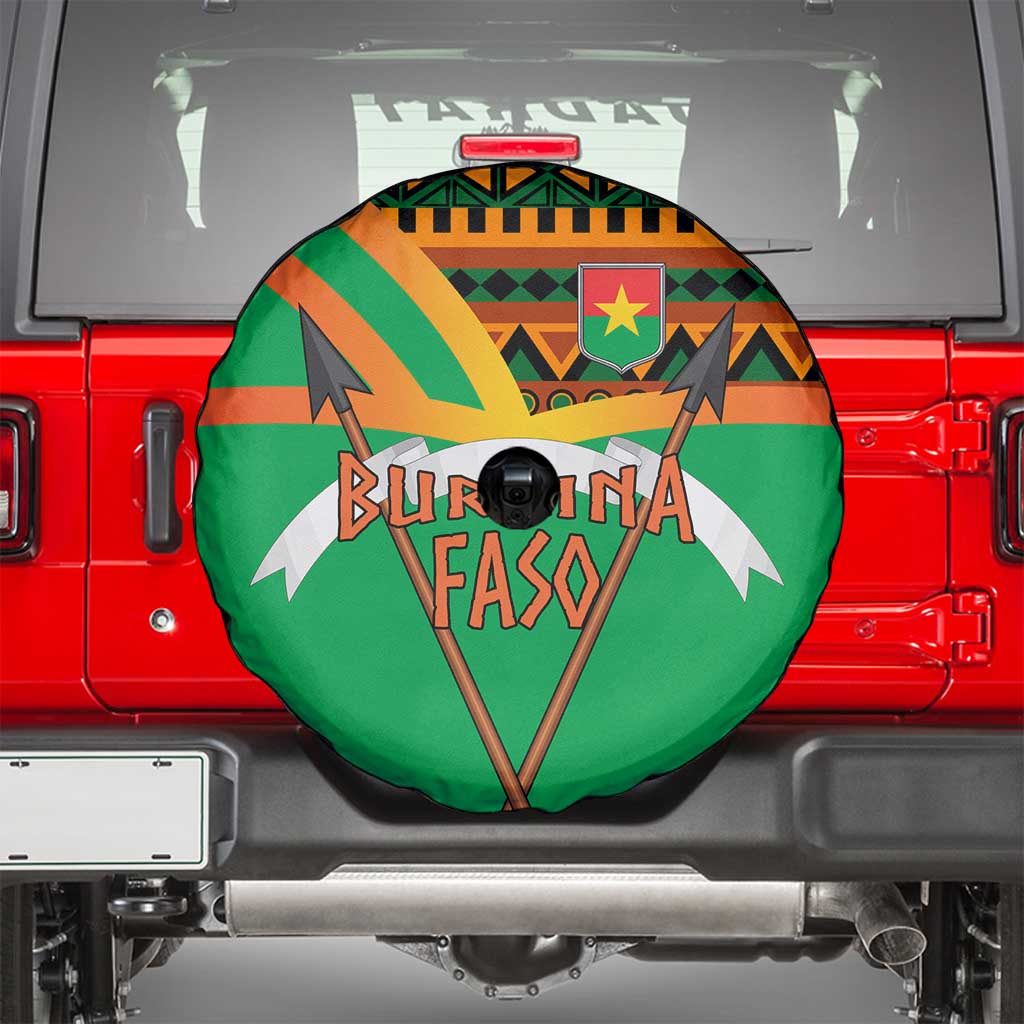 Burkina Faso Spare Tire Cover with Green Tribal Pattern Design and National Flag Motif - Wonder Print Shop