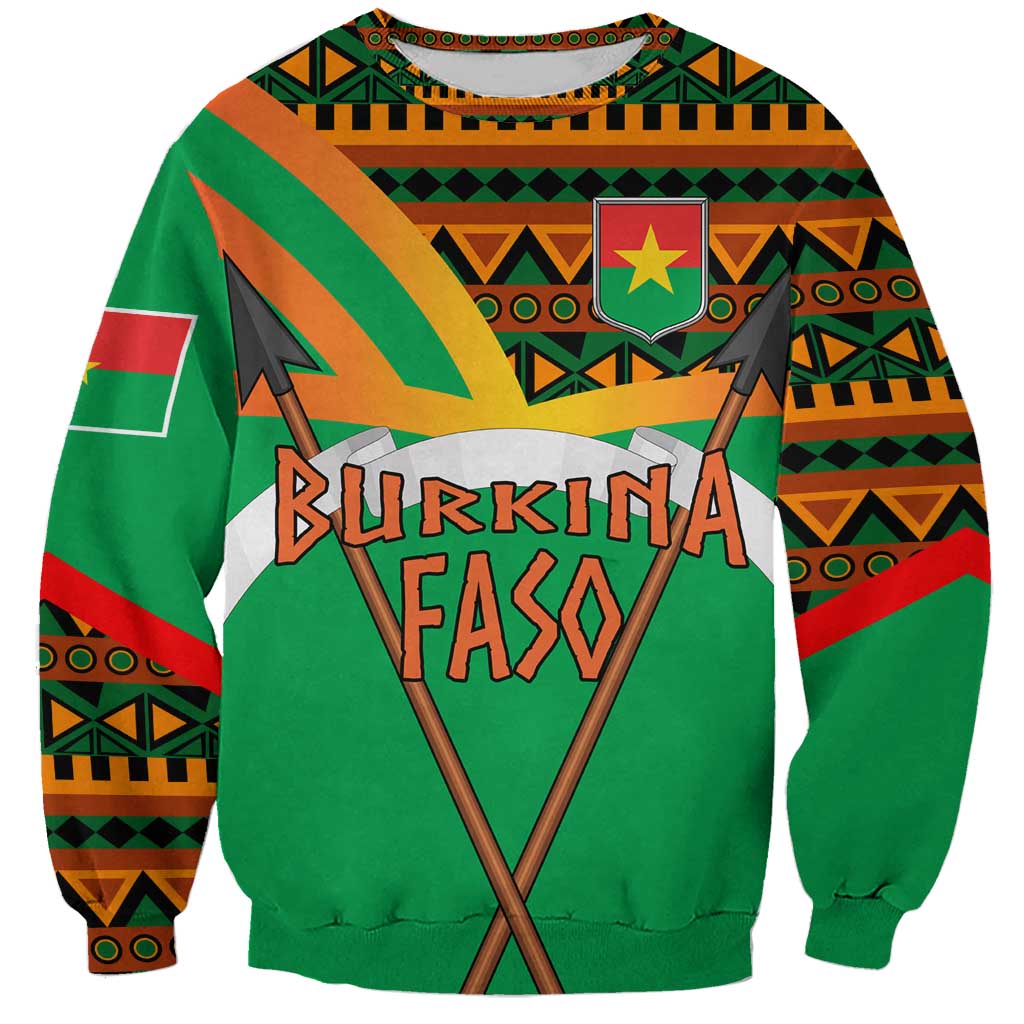 Burkina Faso Sweatshirt with Green Tribal Pattern Design and National Flag Motif - Wonder Print Shop