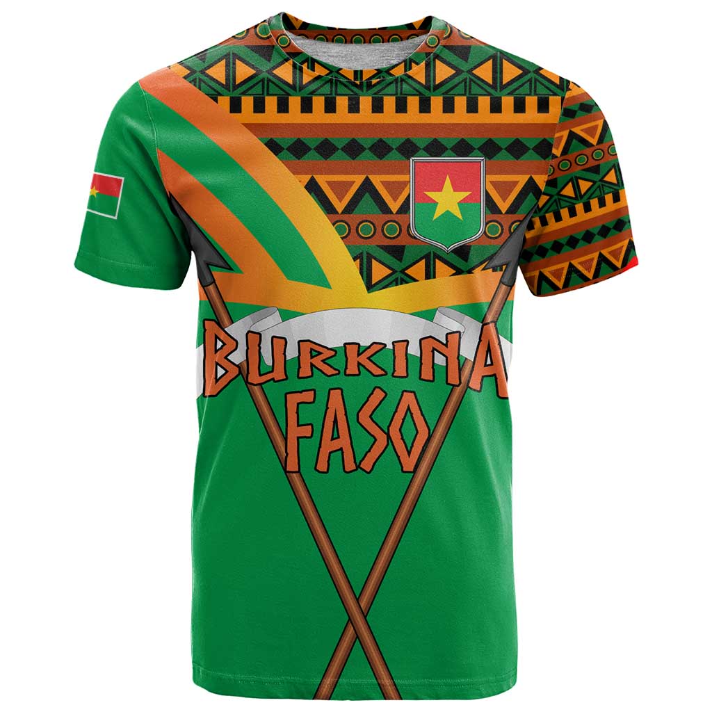 Burkina Faso T Shirt with Green Tribal Pattern Design and National Flag Motif - Wonder Print Shop
