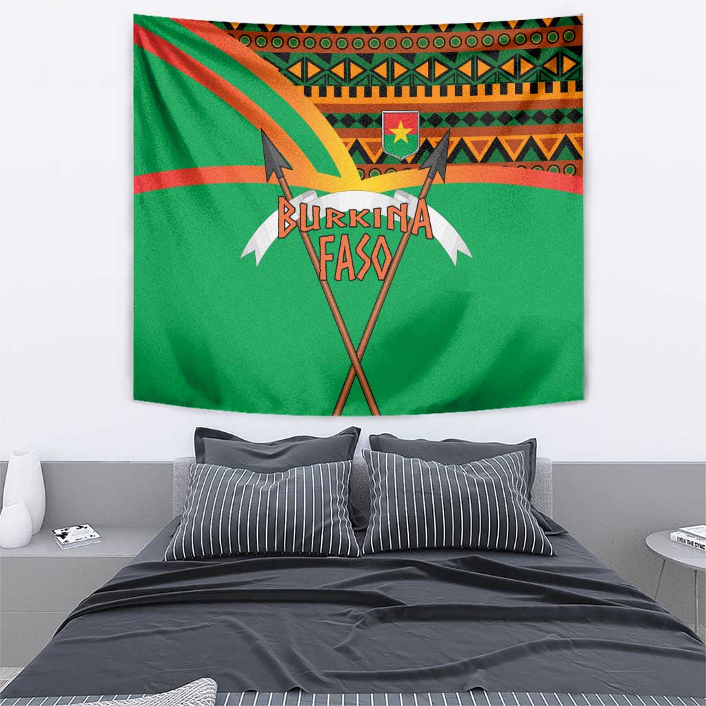 Burkina Faso Tapestry with Green Tribal Pattern Design and National Flag Motif - Wonder Print Shop