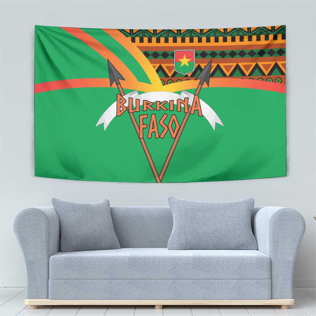 Burkina Faso Tapestry with Green Tribal Pattern Design and National Flag Motif - Wonder Print Shop