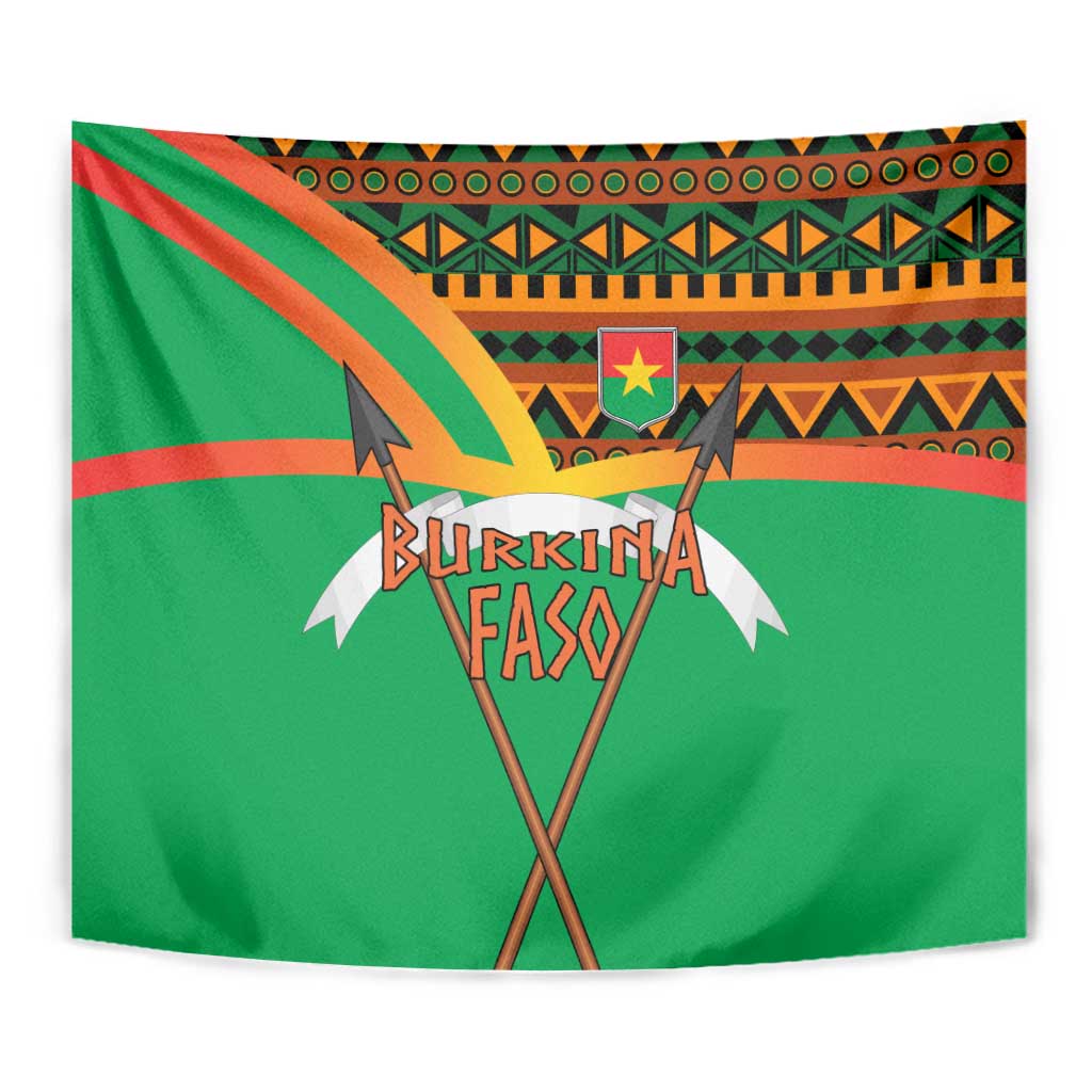 Burkina Faso Tapestry with Green Tribal Pattern Design and National Flag Motif - Wonder Print Shop