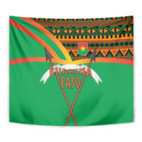 Burkina Faso Tapestry with Green Tribal Pattern Design and National Flag Motif - Wonder Print Shop