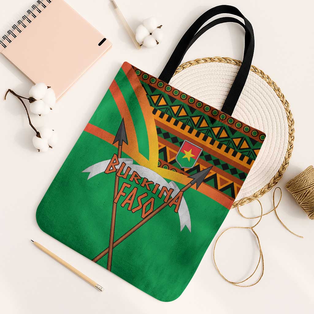 Burkina Faso Tote Bag with Green Tribal Pattern Design and National Flag Motif - Wonder Print Shop