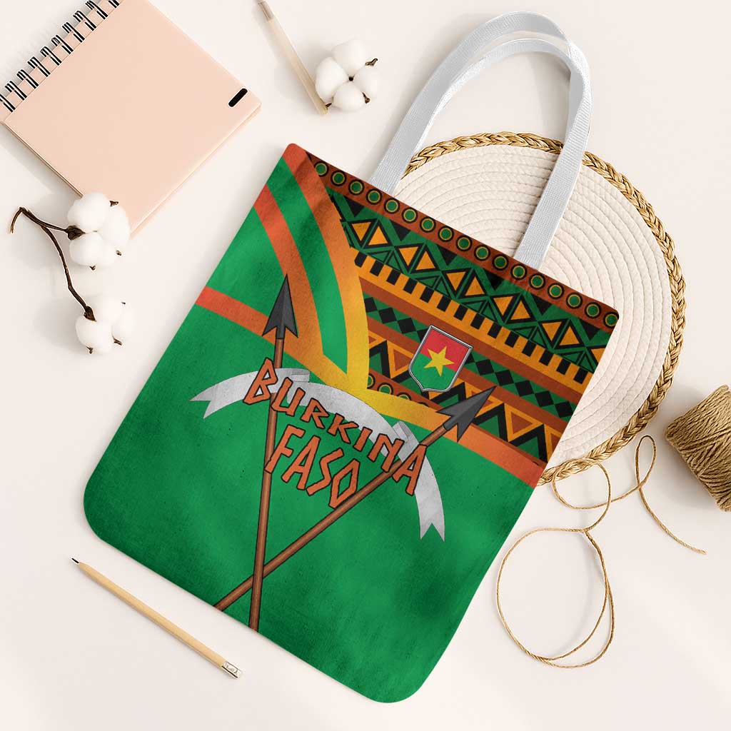 Burkina Faso Tote Bag with Green Tribal Pattern Design and National Flag Motif - Wonder Print Shop