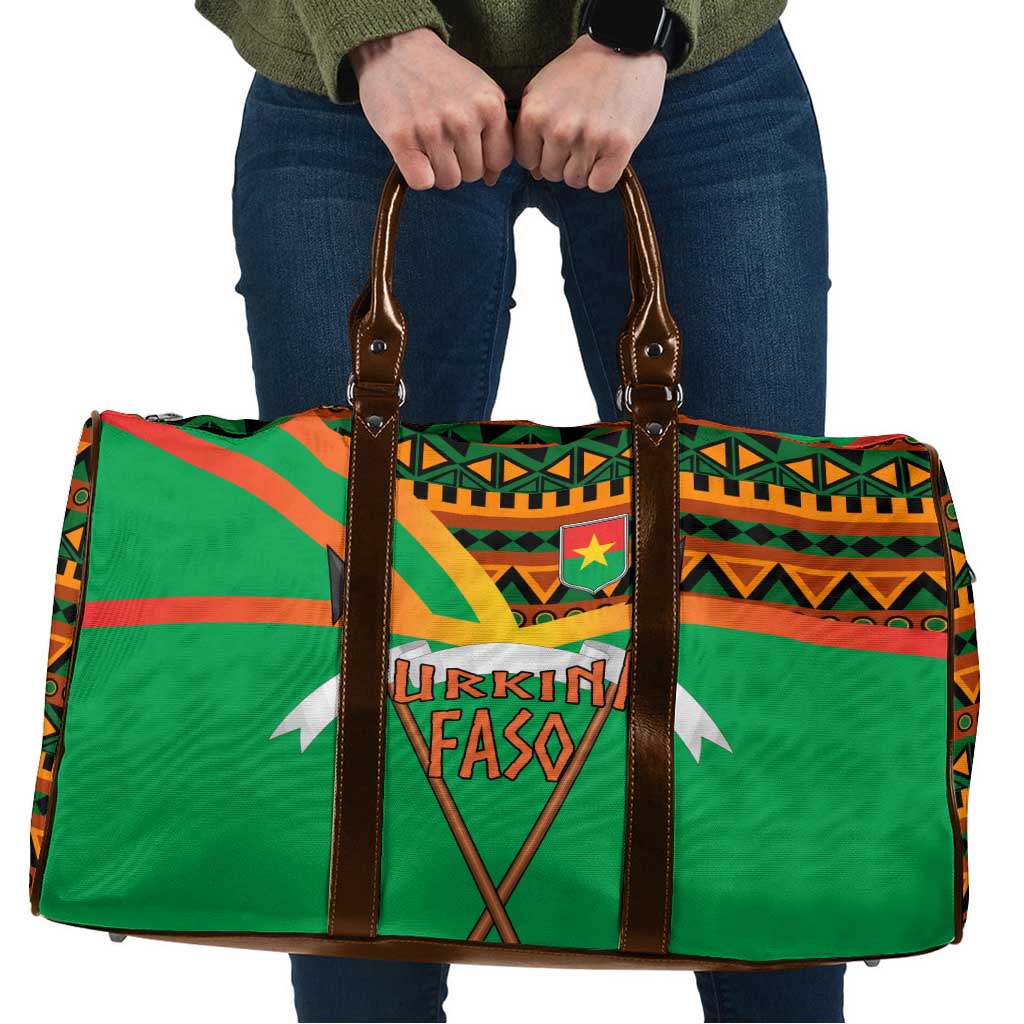 Burkina Faso Travel Bag with Green Tribal Pattern Design and National Flag Motif - Wonder Print Shop