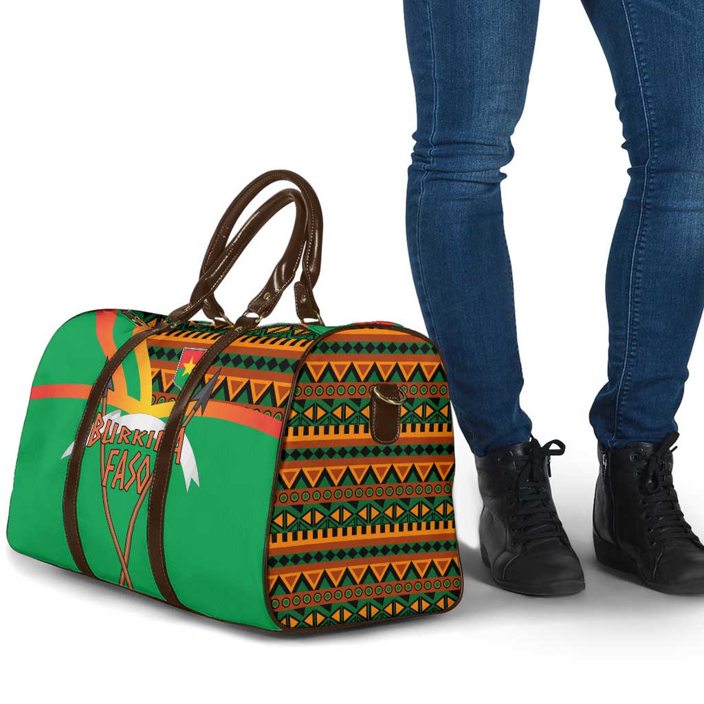 Burkina Faso Travel Bag with Green Tribal Pattern Design and National Flag Motif - Wonder Print Shop