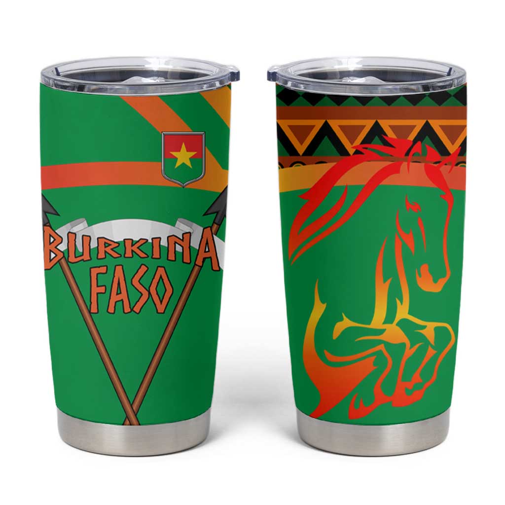 Burkina Faso Tumbler Cup with Green Tribal Pattern Design and National Flag Motif - Wonder Print Shop