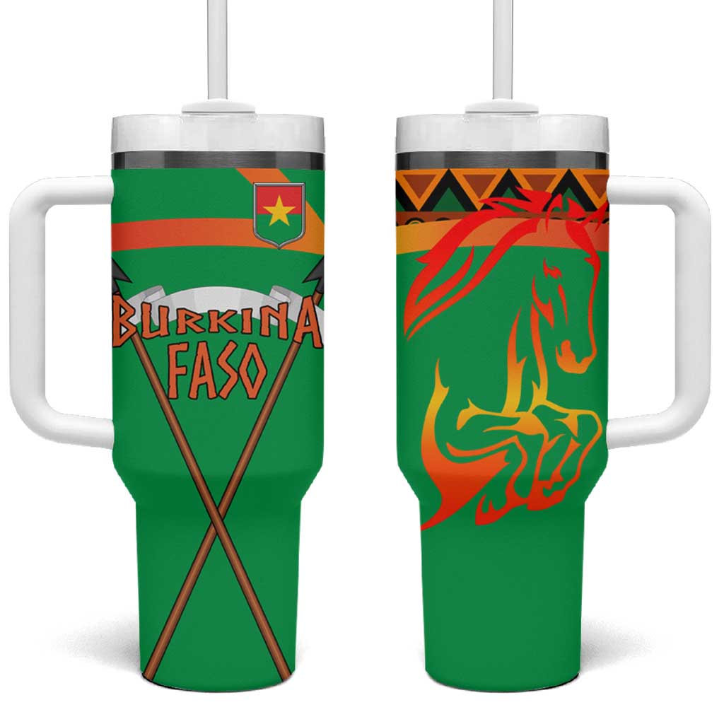 Burkina Faso Tumbler With Handle with Green Tribal Pattern Design and National Flag Motif - Wonder Print Shop