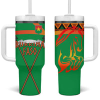 Burkina Faso Tumbler With Handle with Green Tribal Pattern Design and National Flag Motif - Wonder Print Shop