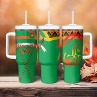 Burkina Faso Tumbler With Handle with Green Tribal Pattern Design and National Flag Motif - Wonder Print Shop