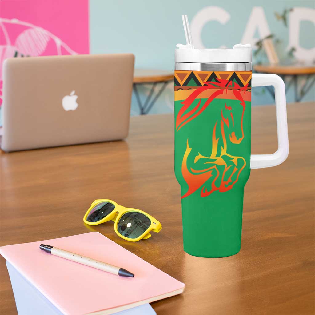 Burkina Faso Tumbler With Handle with Green Tribal Pattern Design and National Flag Motif - Wonder Print Shop