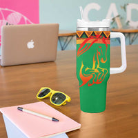 Burkina Faso Tumbler With Handle with Green Tribal Pattern Design and National Flag Motif - Wonder Print Shop