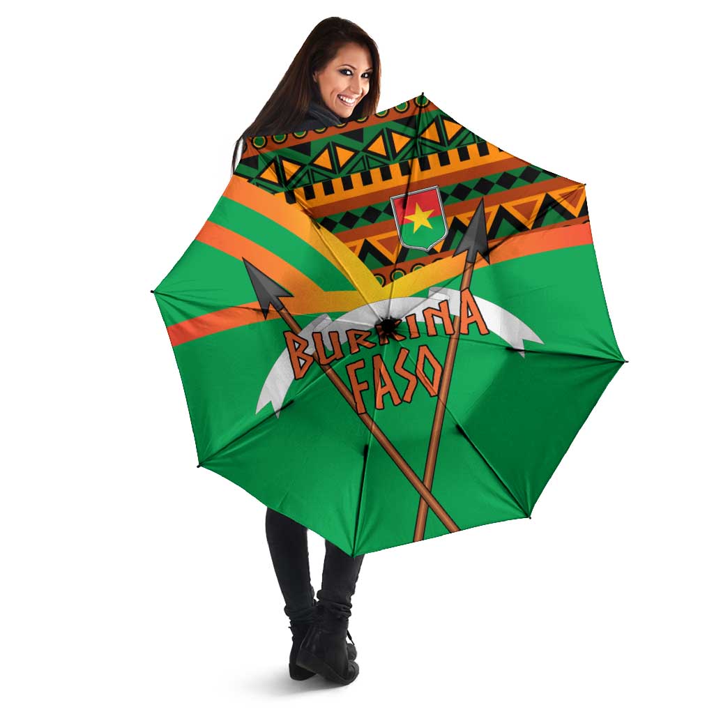 Burkina Faso Umbrella with Green Tribal Pattern Design and National Flag Motif - Wonder Print Shop
