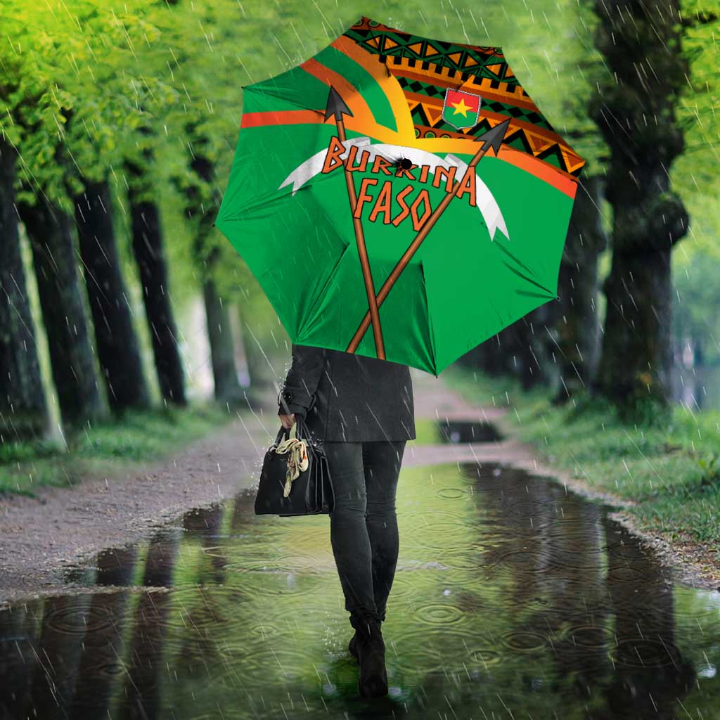 Burkina Faso Umbrella with Green Tribal Pattern Design and National Flag Motif - Wonder Print Shop