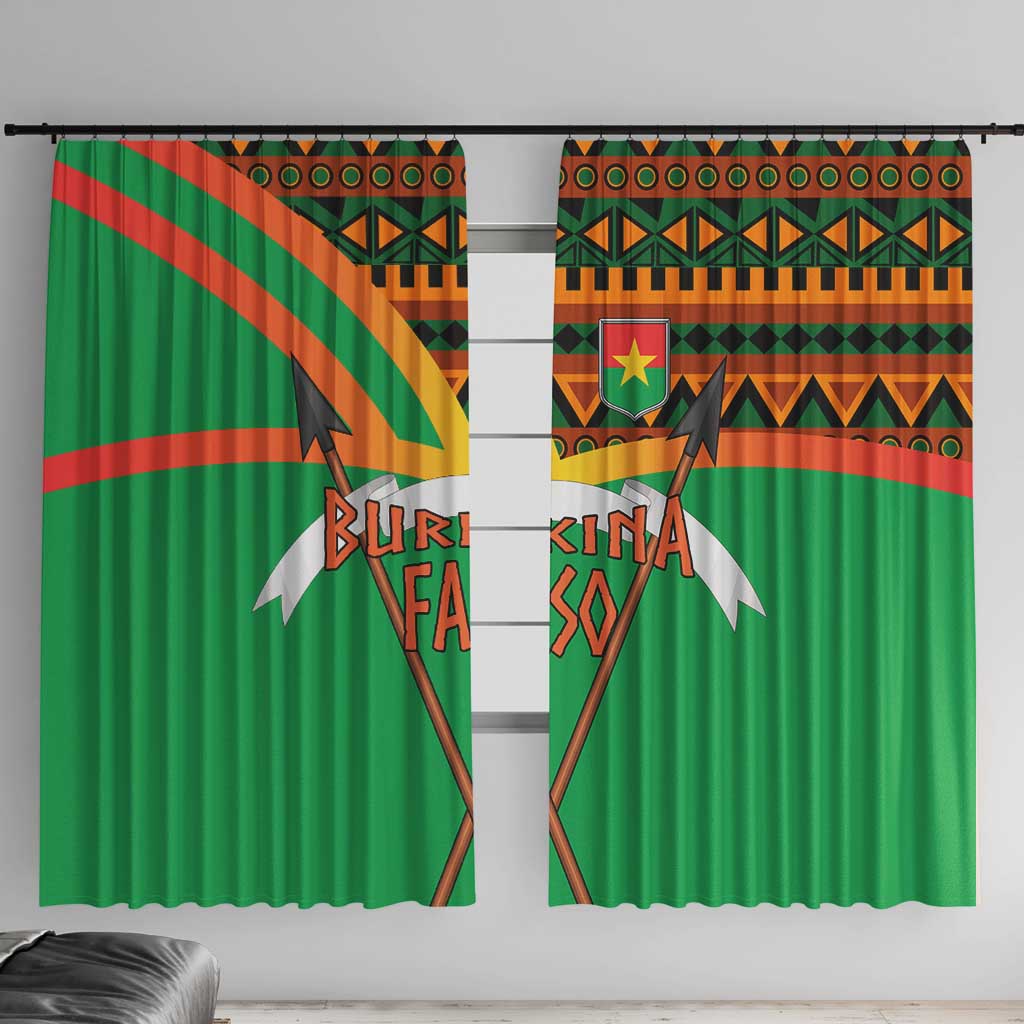 Burkina Faso Window Curtain with Green Tribal Pattern Design and National Flag Motif - Wonder Print Shop
