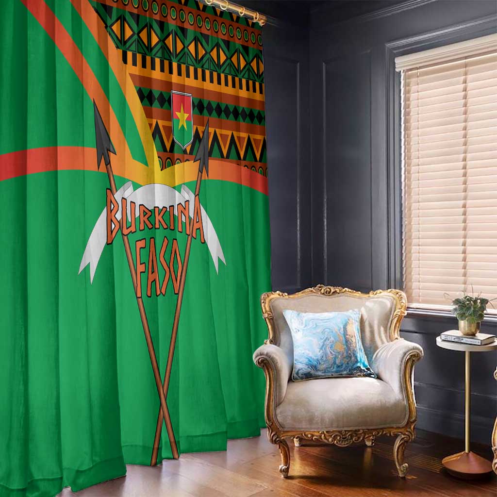 Burkina Faso Window Curtain with Green Tribal Pattern Design and National Flag Motif - Wonder Print Shop